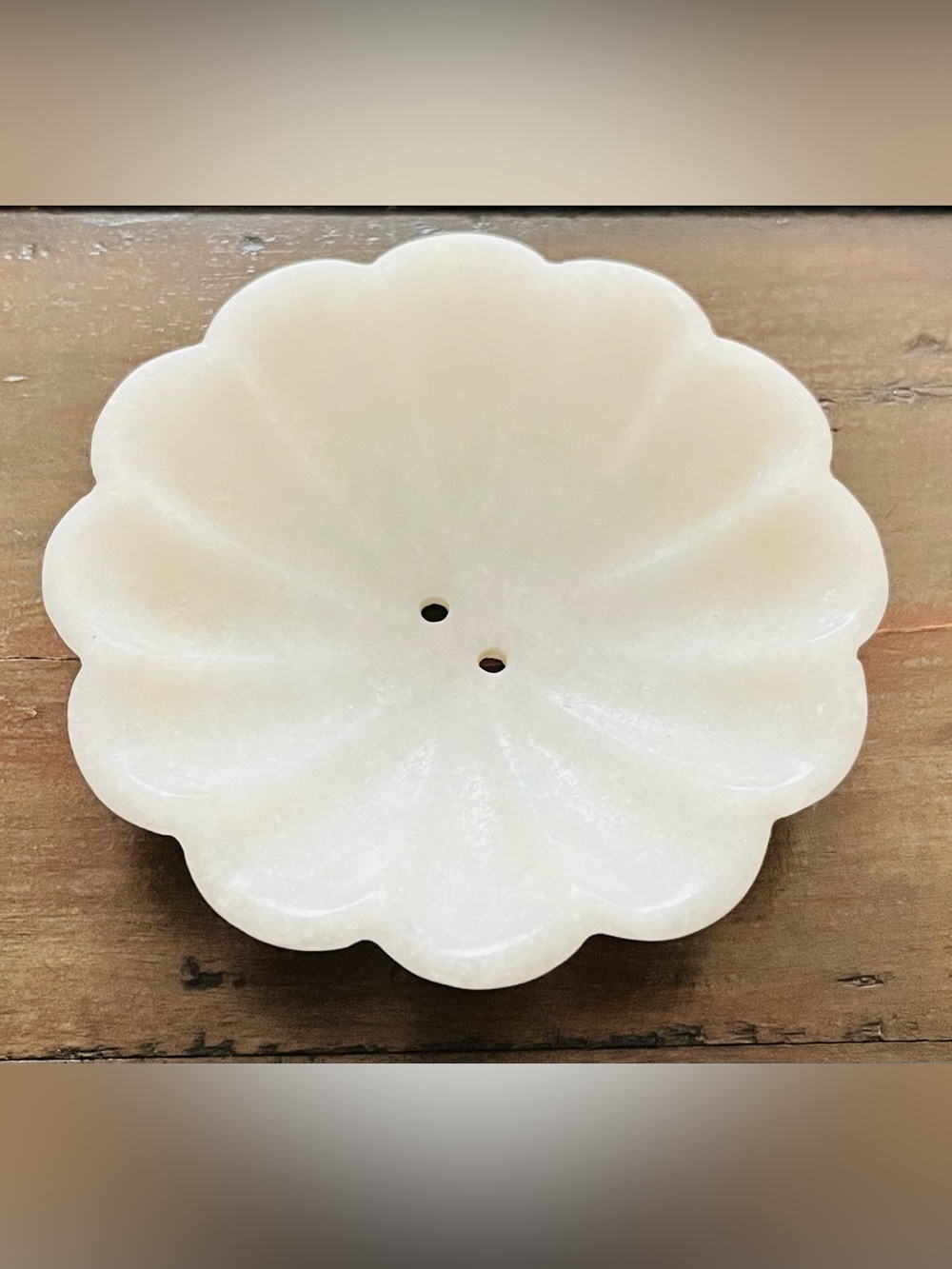 Handmade Indian Marble Soap Dish 4” Floral Carved Rajasthan India Artisan Made